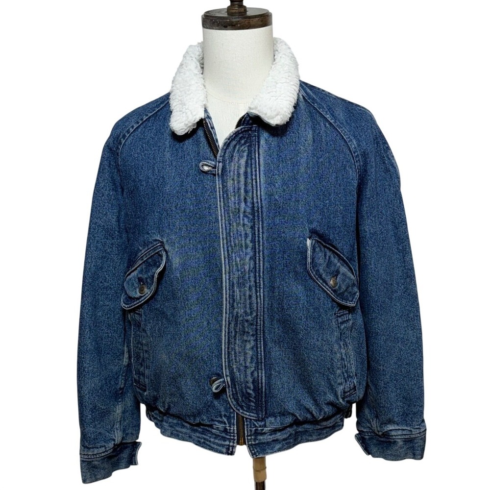 Vintage Levis Jacket Men Medium Blue Denim Sherpa Lined Bomber Full Zip USA 1999